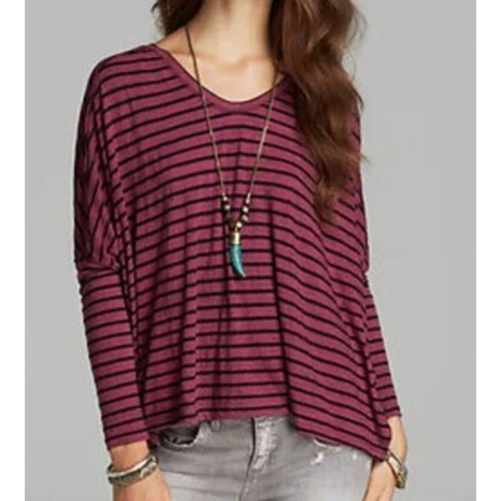 Free People Samurai Striped Pandora's Boxy Tee Pink Size XS